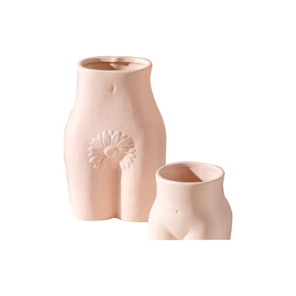 New Factory Custom ceramic bottom hip body art lady flower vase