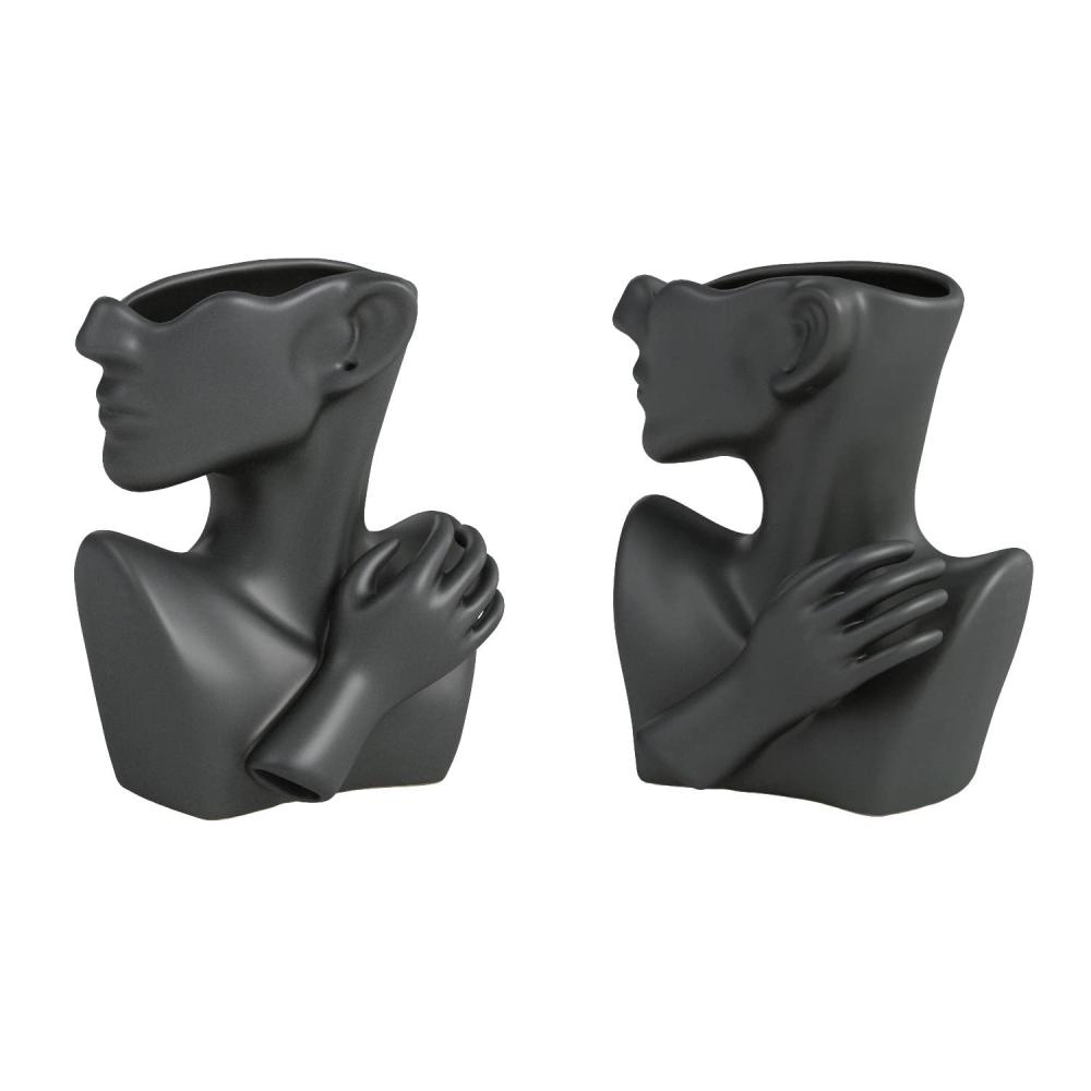 new custom modern female form lady head neck black color ceramic flower vase for home decor