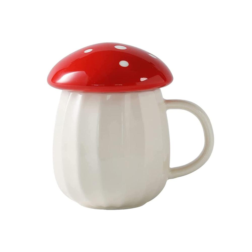 cute funny ceramic mushroom lidded coffee mug with lid