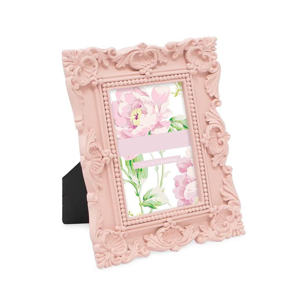 Pink Ornate Floral Design Textured Hand-Crafted Resin Picture Frame with Easel for Tabletop Wall Display Home Decor Photo Gallery