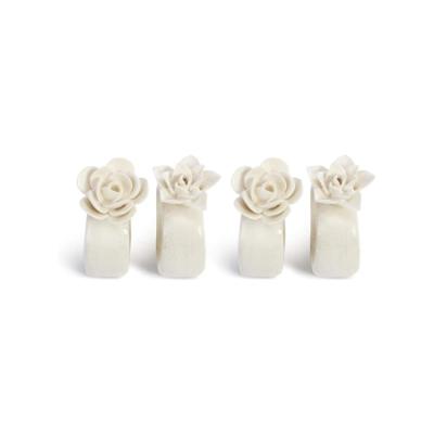 Unique Succulent handmade flower Glossy White Ceramic Stoneware Napkin Rings for wedding
