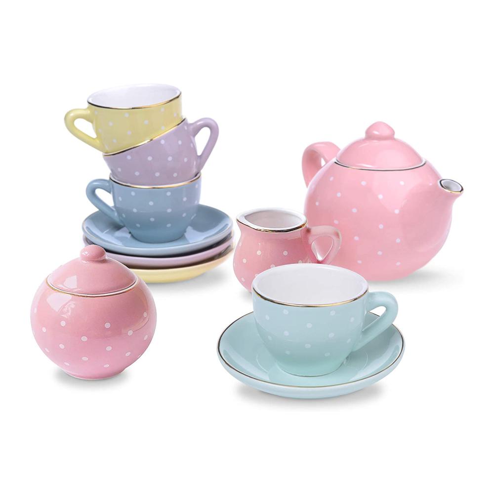 vintage pink childrens porcelain ceramic tea party set for little Girls