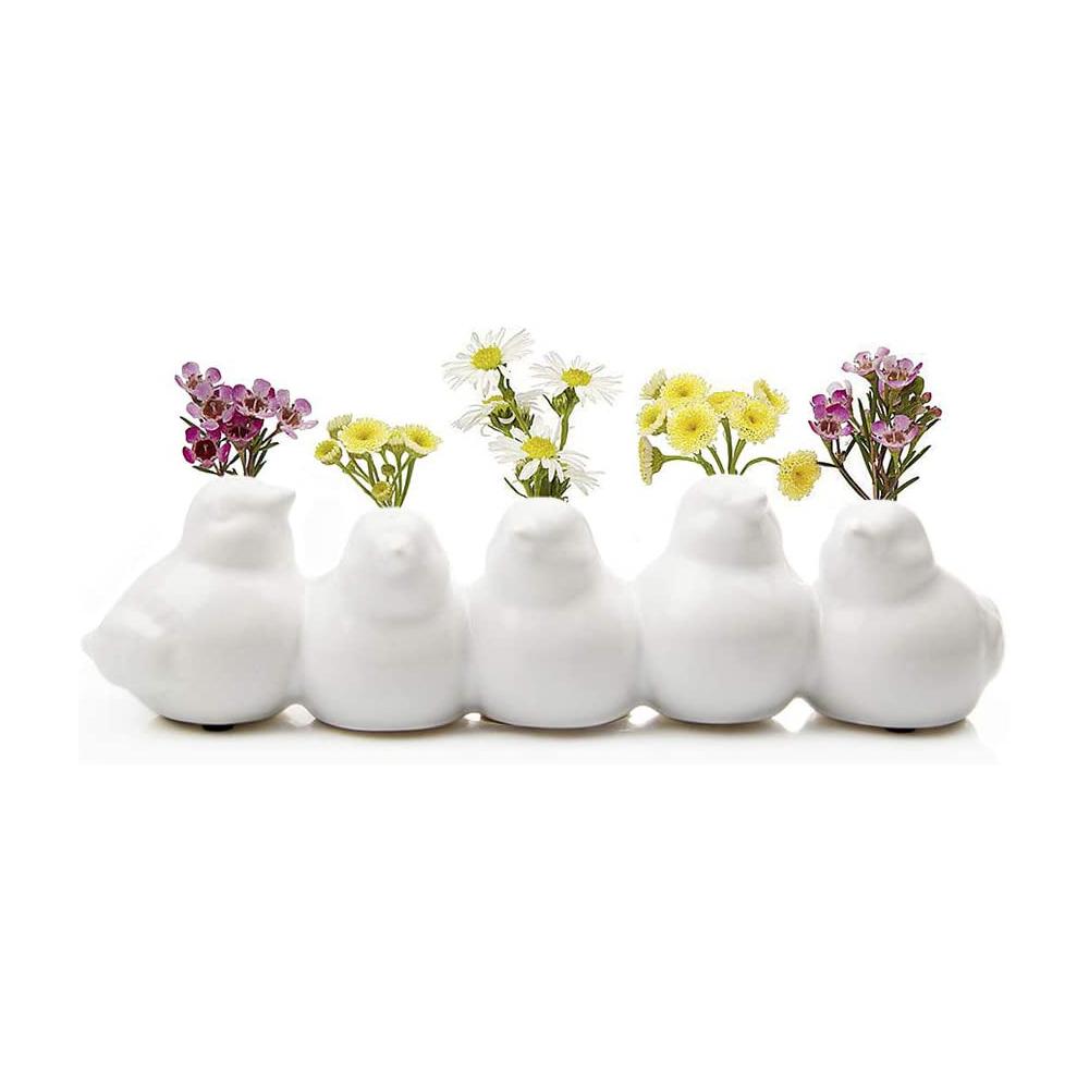 Unique White Single Small Short Ceramic Bud arrangement Flowers Bird Mini Roses Floral Vase for Home Decor