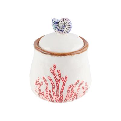 hand painted ceramic coffee canister with ceramic lid thumbnail
