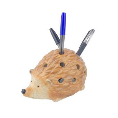 new factory funny custom cute animal hedgehog shape ceramic pen pencil holder