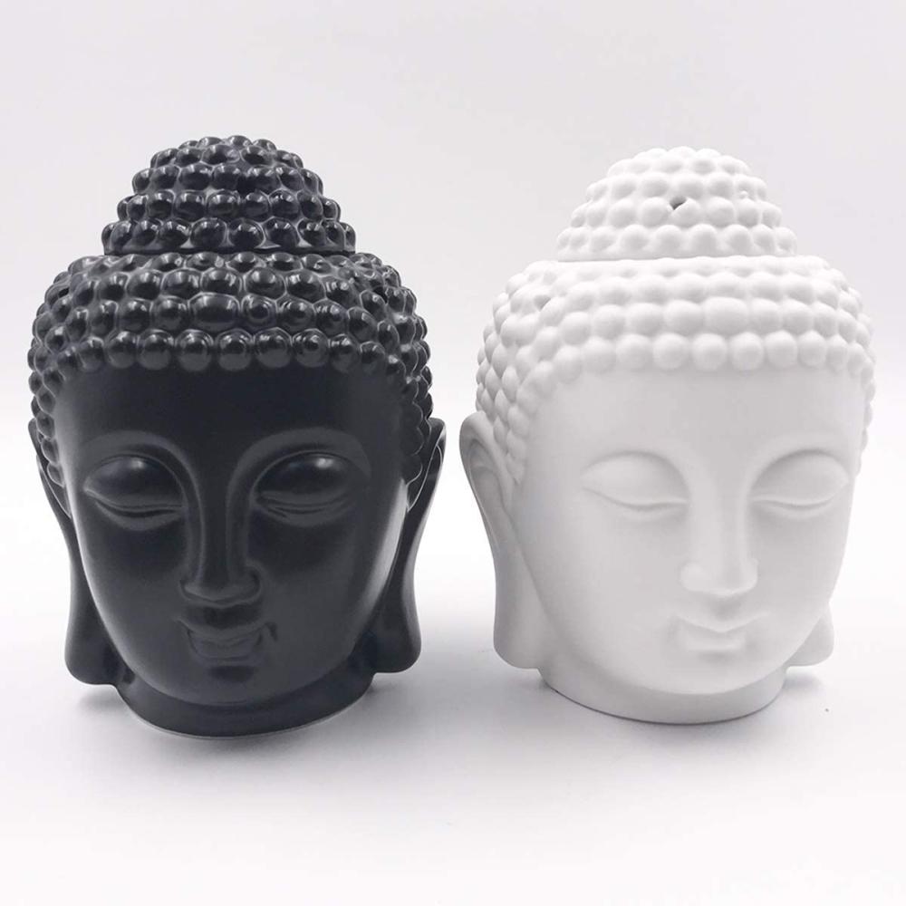 Aromatherapy Oil Essential white black theravada ceramic buddha head candle holder