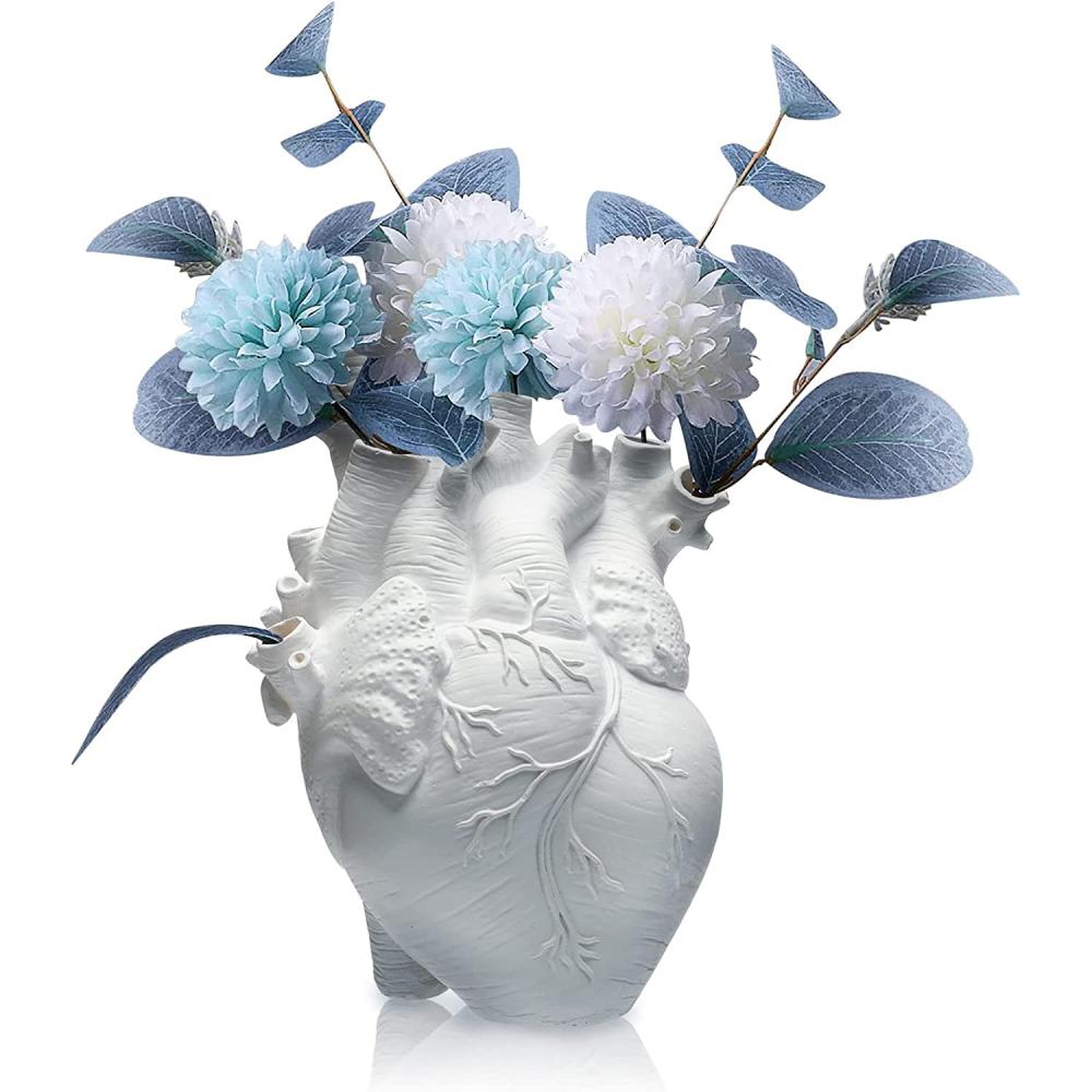 Anatomical White Heart Shaped Ceramic Flower Vase for Home decor