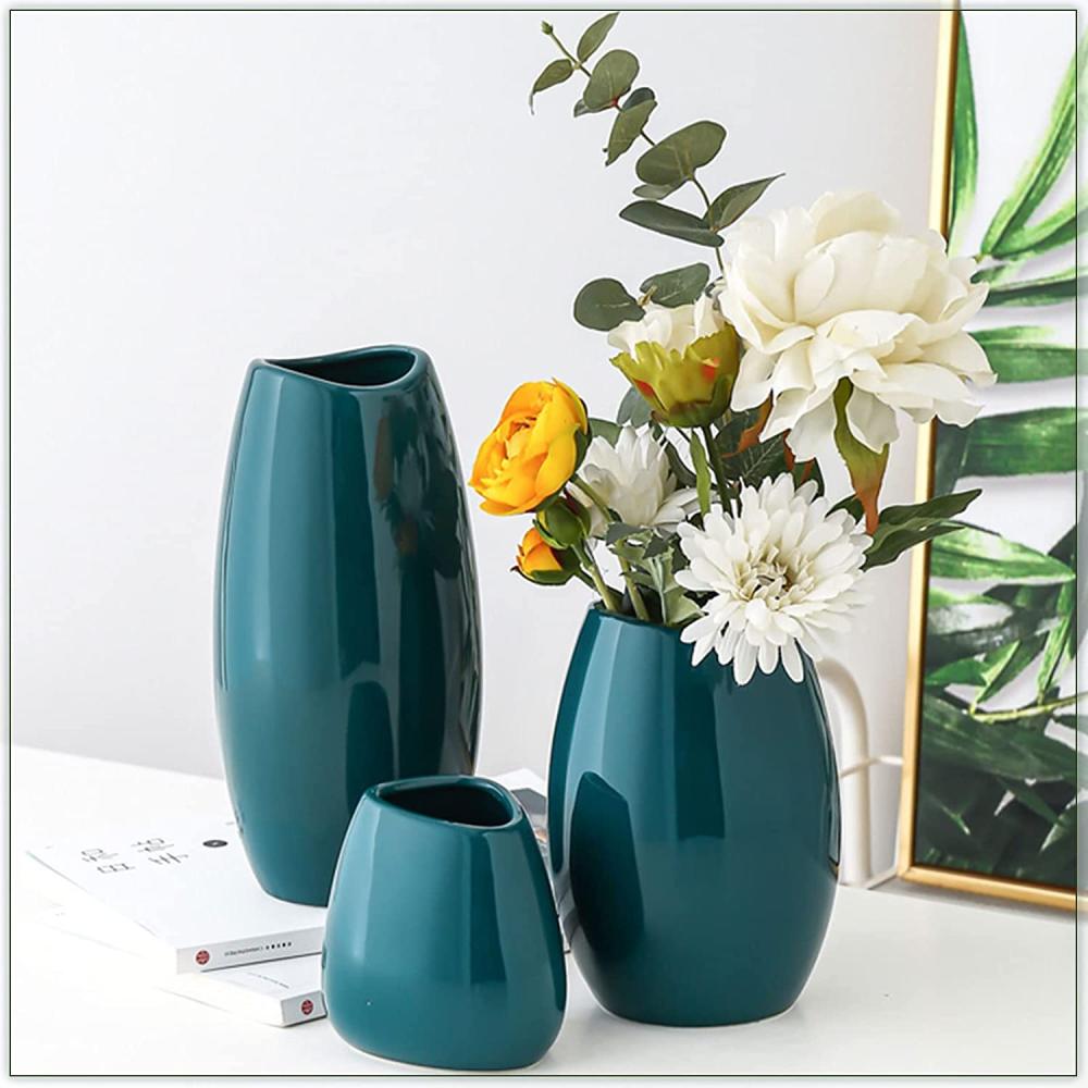 wholesale large teal color ceramic floor flower vase decor online