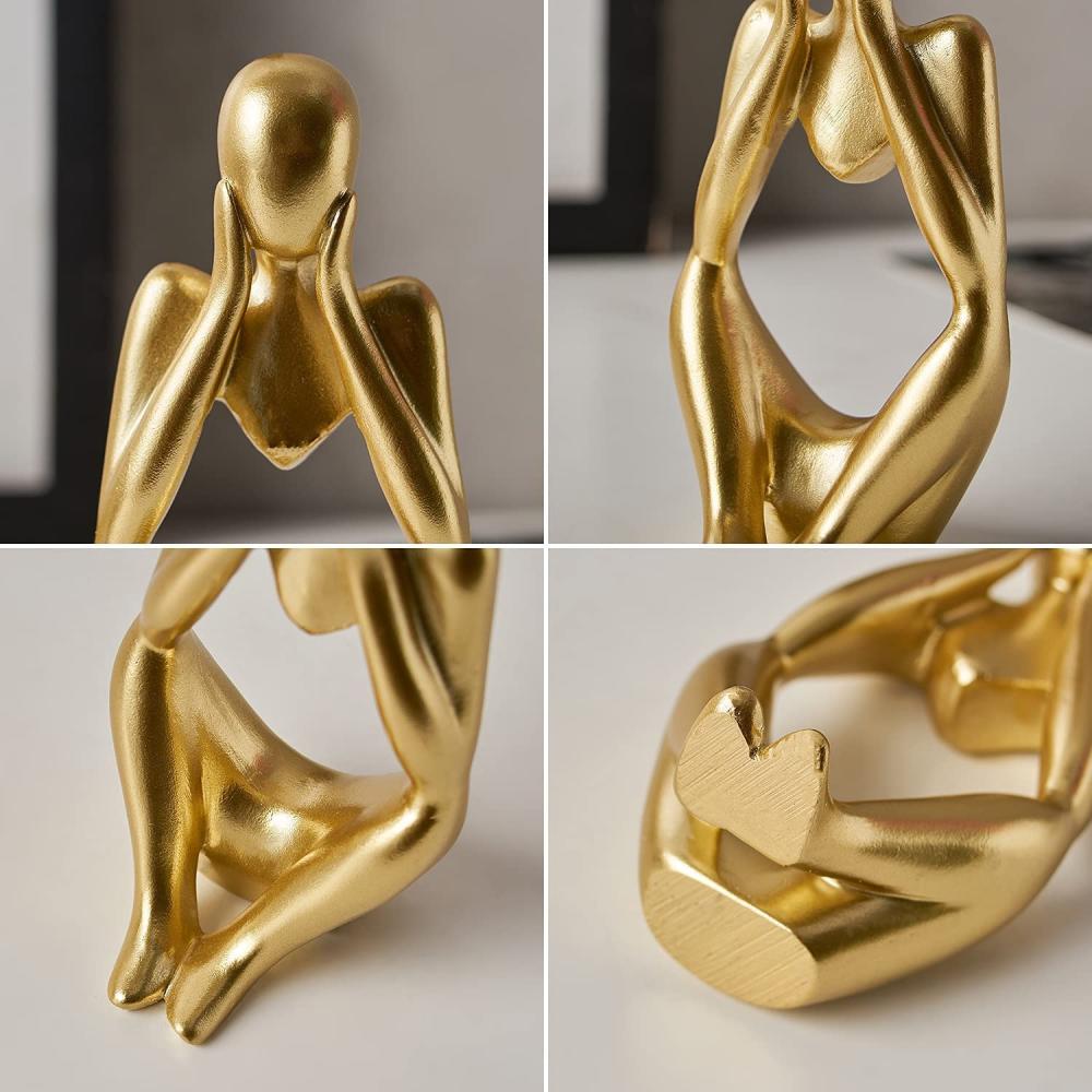 Gold Decor Modern Thinker Statue Abstract Art Sculpture Resin Collectible Figurines for interior Home Living Room Office