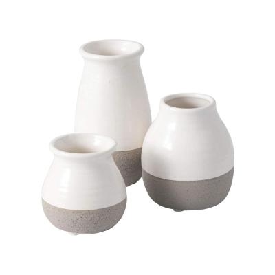 Small Rustic Home Decor Great for Centerpieces Kitchen Office or Living Room White and Gray Ceramic Vase Set of 3