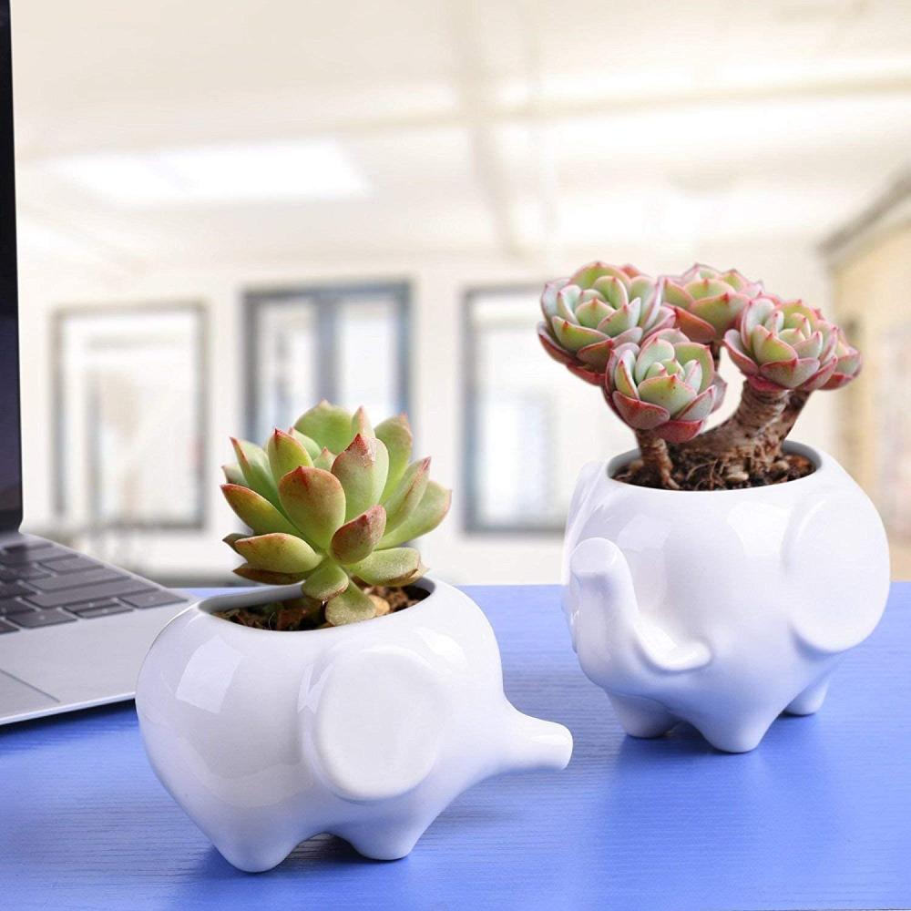 Custom elephant 3D cute animal shaped cute ceramic succulent flowerpot flowers Planter Plant Pot