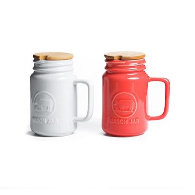 mouth round ceramic handle mason jar with lid thumbnail