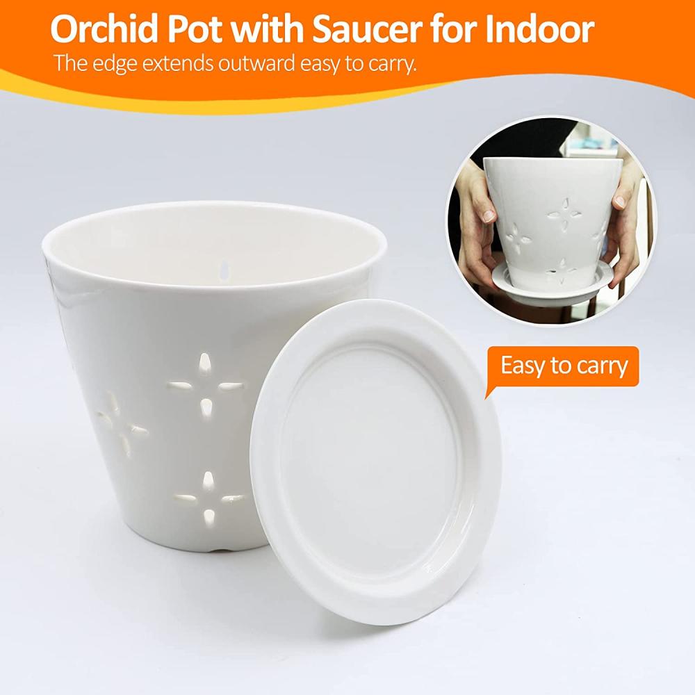 large best ceramic clay orchid planter pot with hole for sale