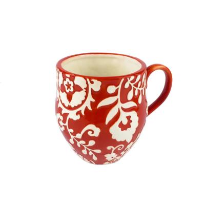 white 400ml custom logo purple ceramic embossed stoneware coffee tea mug