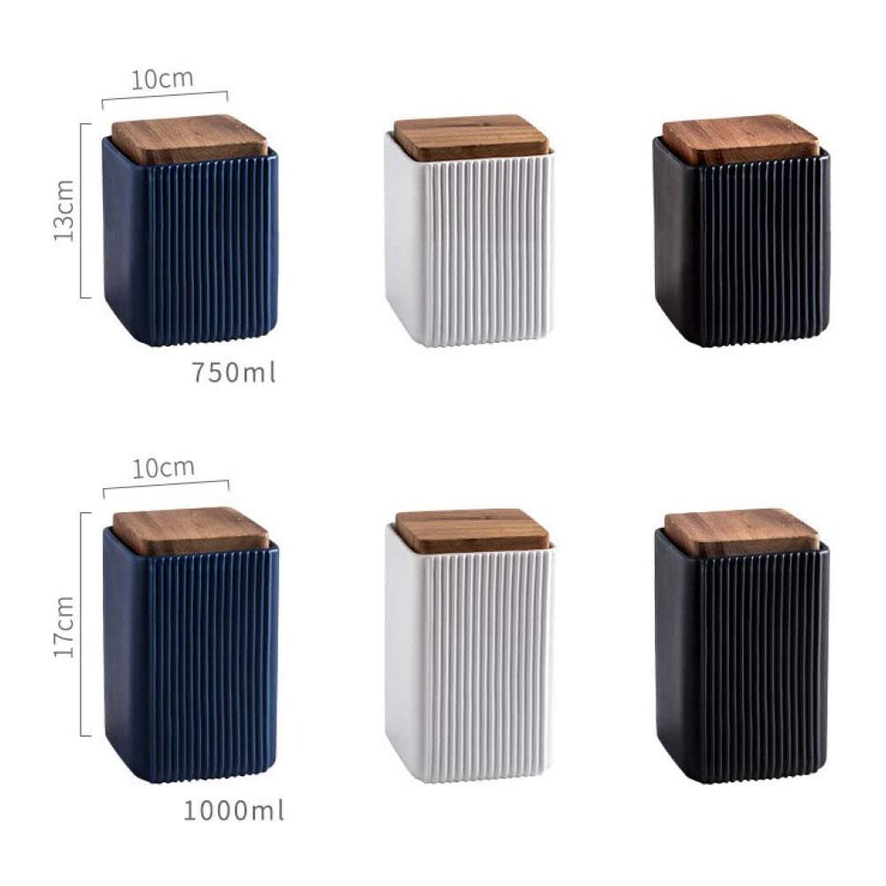 New Factory custom unique blue black elegant ceramic square jar for candle with bamboo wood lid