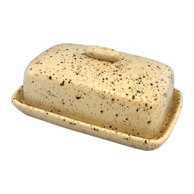 New Factory Custom speckled dot rustic farmhouse unique covered decorative ceramic butter dish with lid