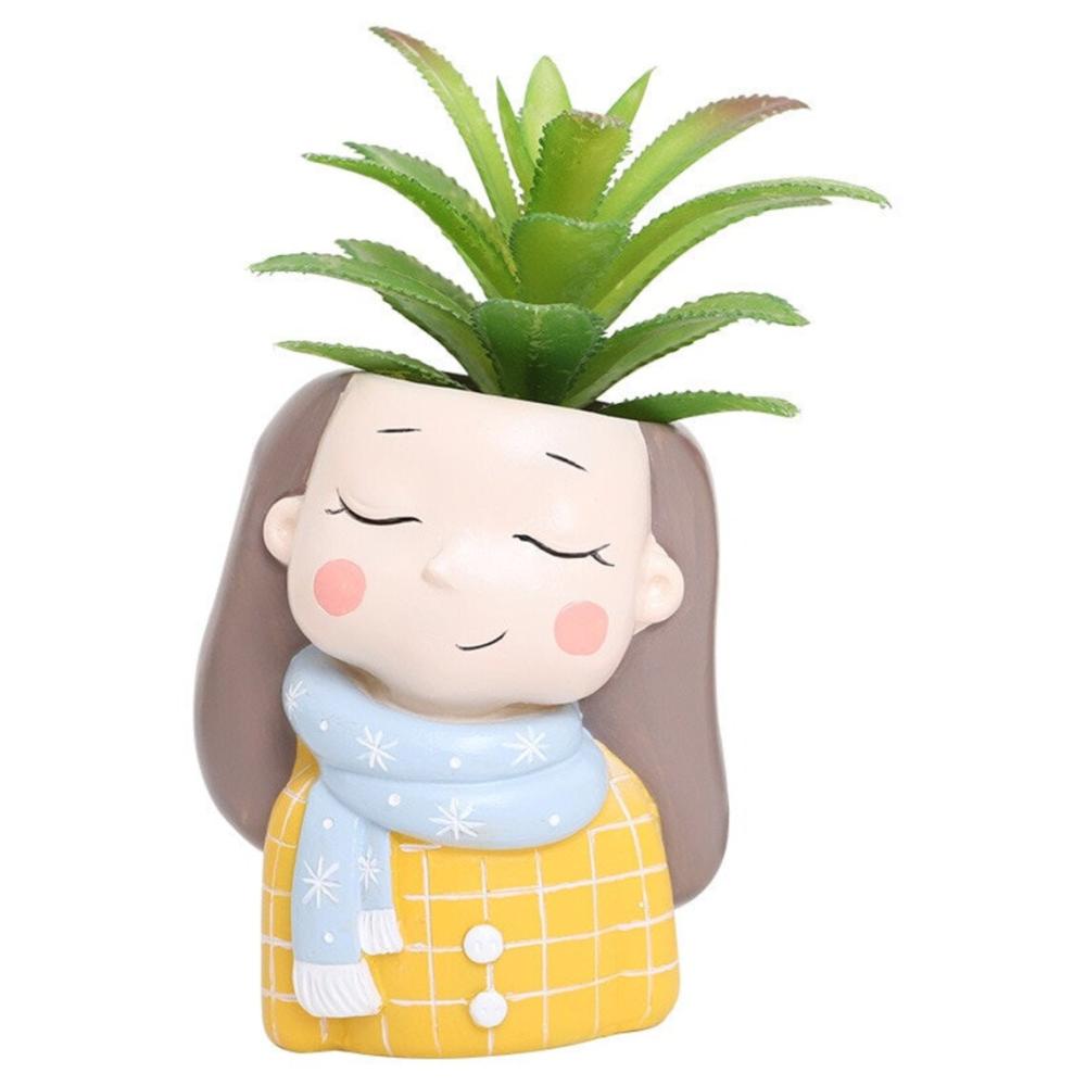 Custom hand painted funky cute cartoon lady head face ceramic girl succulent planter plant pot