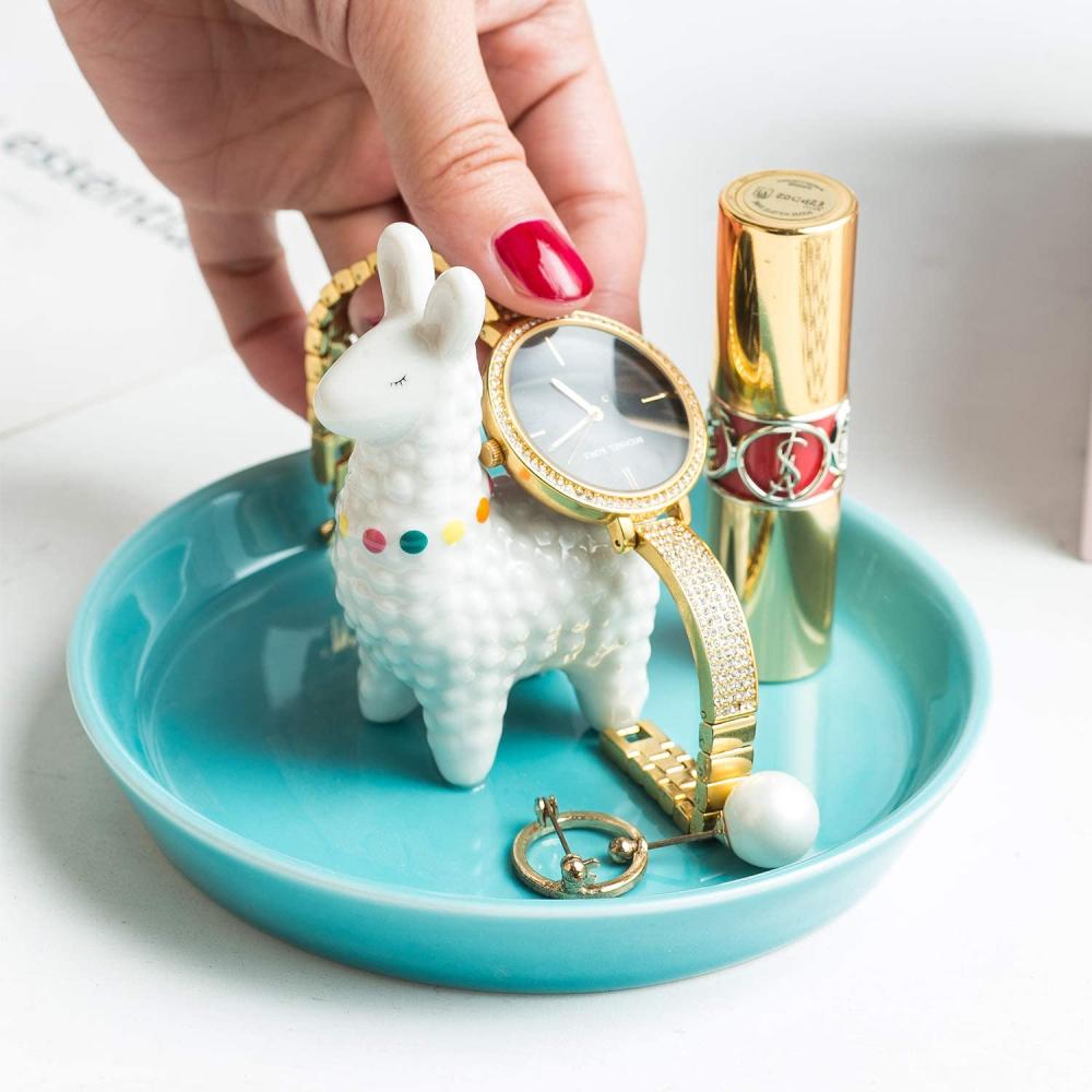 Custom Alpaca Cat Ceramic Ring trinket Jewelry Plate Holder Decor Dish Tray Holder Organizer