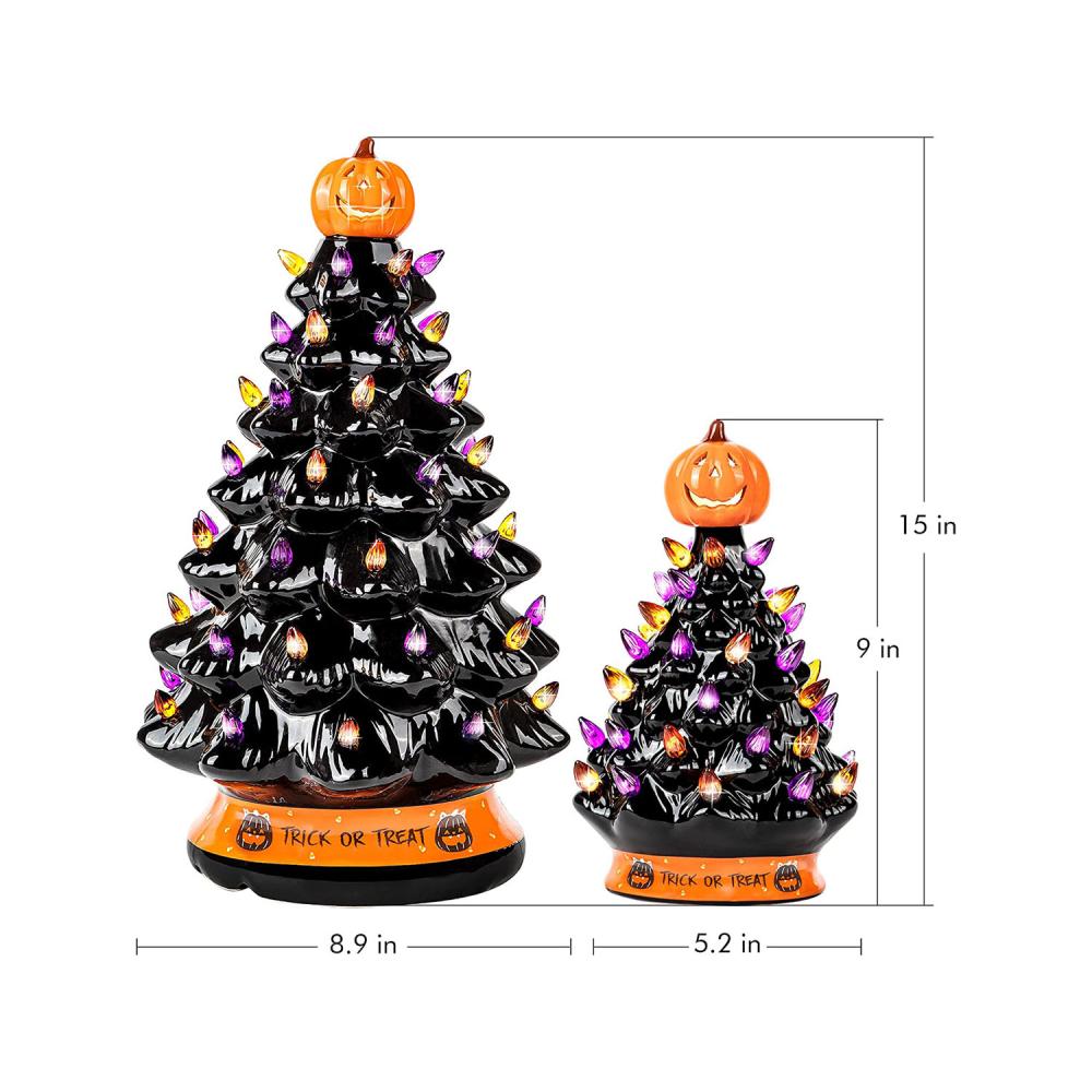 wholesale custom black ceramic halloween tree with led light