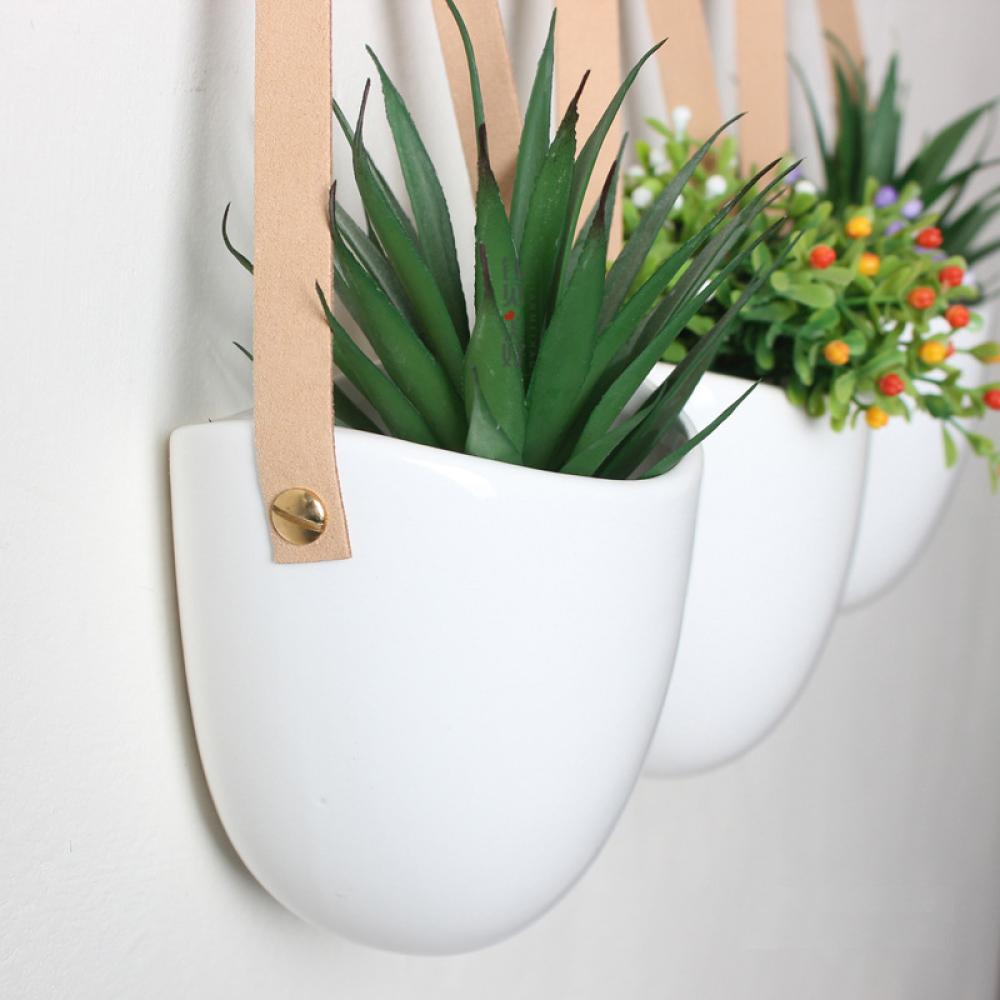 indoor round balcony garden ceramic home wall hanging planter succulent pot for outdoor plants