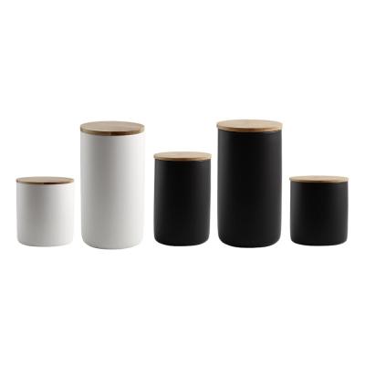 coffee matte white black jar with bamboo lid thumbnail