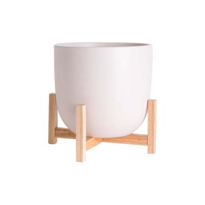 custom white modern large nordic ceramic egg shaped planter plant flower pot with on wood bamboo holder stand