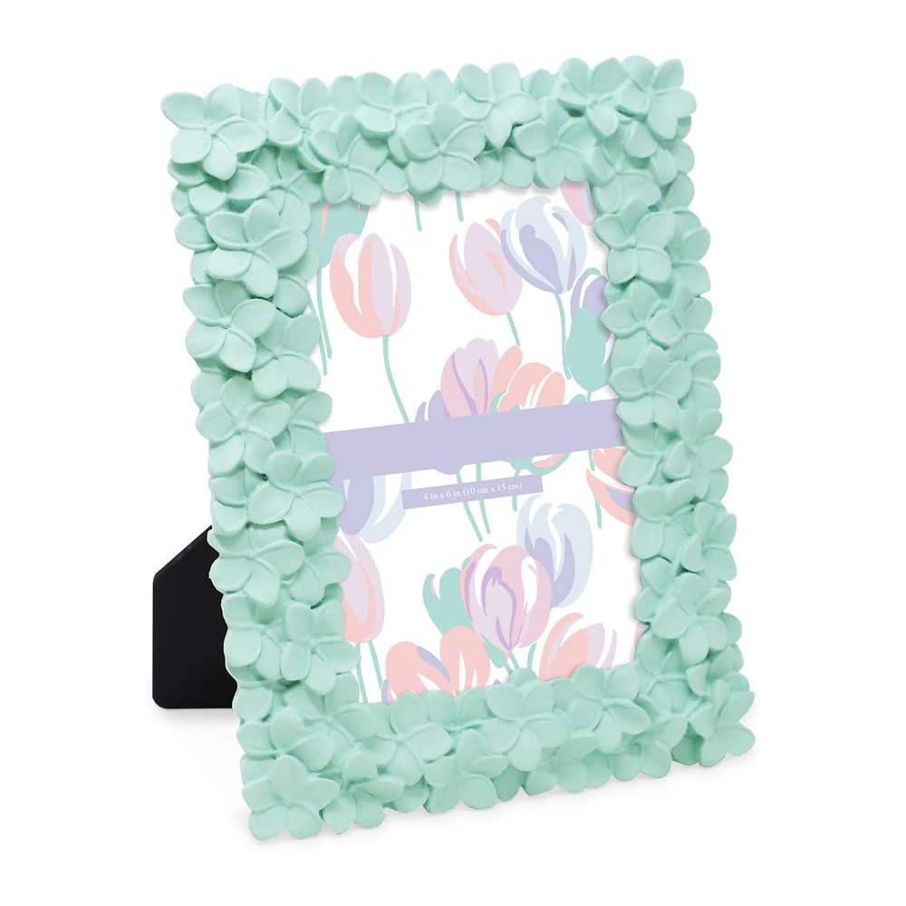 4x6 Pink Flower Textured Hand-Crafted Resin Picture Frame with Easel Hook for Tabletop Wall Display