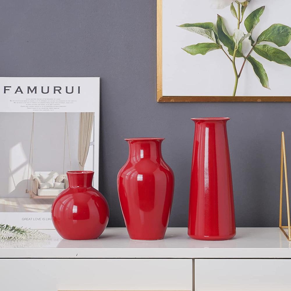 new Factory Custom china chinese craft Ceramic Porcelain Red glazed flower Vase